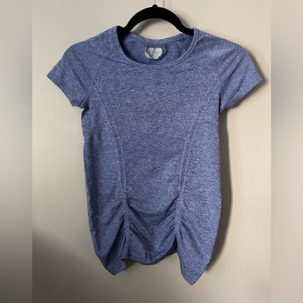 Athleta Womens Workout Heather Blue Purple Fastest Track Tee Shirt Top EUC